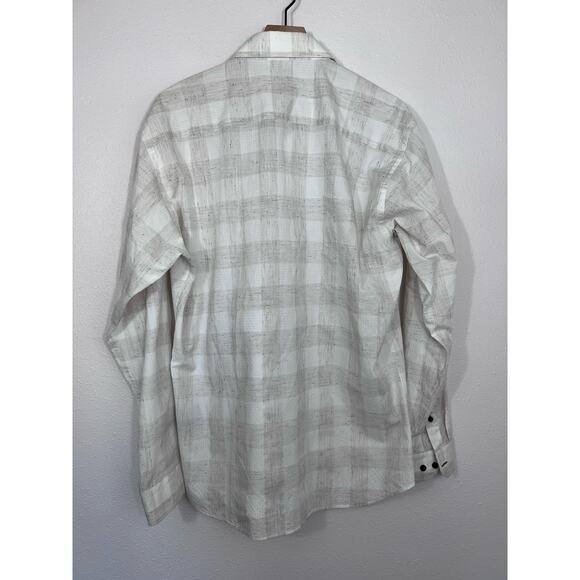 Jared Lang XL White Gray Plaid Button Up Shirt with Multicolor Flecks - Picture 4 of 6